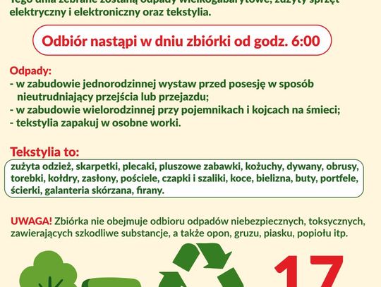 17 maja - Malbork - Zbiórka odpadów wielkogabarytowych i tekstyliów