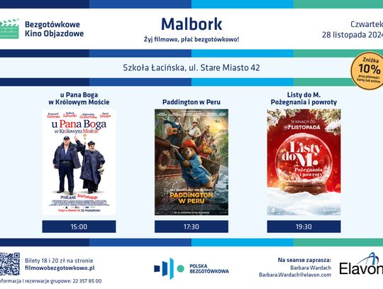 Bezgotówkowe Kino Objazdowe - 28 listopada w Malborku