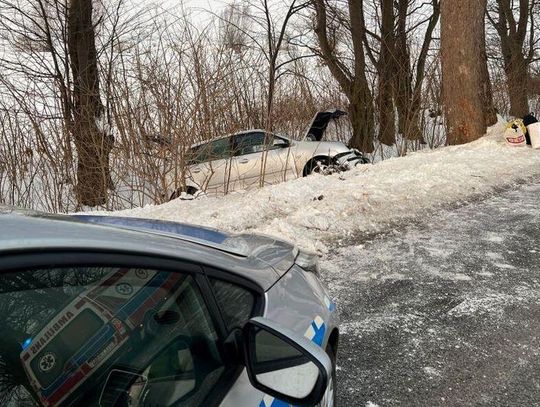 Nie dostosował prędkości do warunków. Samochód wypadł z drogi i uderzył w drzewo