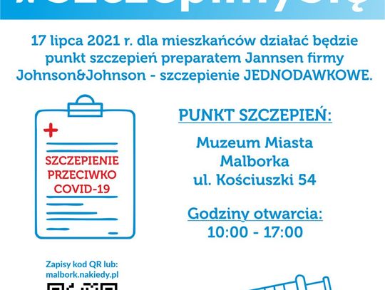 W sobotę w Muzeum Miasta Malborku możliwość szczepienia J&J i spisania się