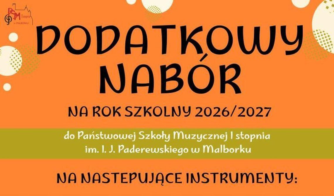 Dodatkowy nabór do szkoły muzycznej w Malborku. Są jeszcze wolne miejsca!