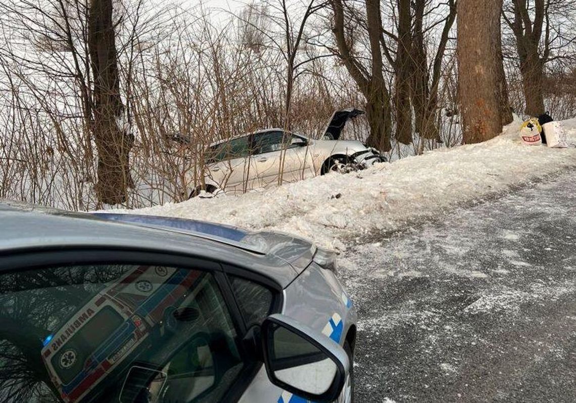 Nie dostosował prędkości do warunków. Samochód wypadł z drogi i uderzył w drzewo