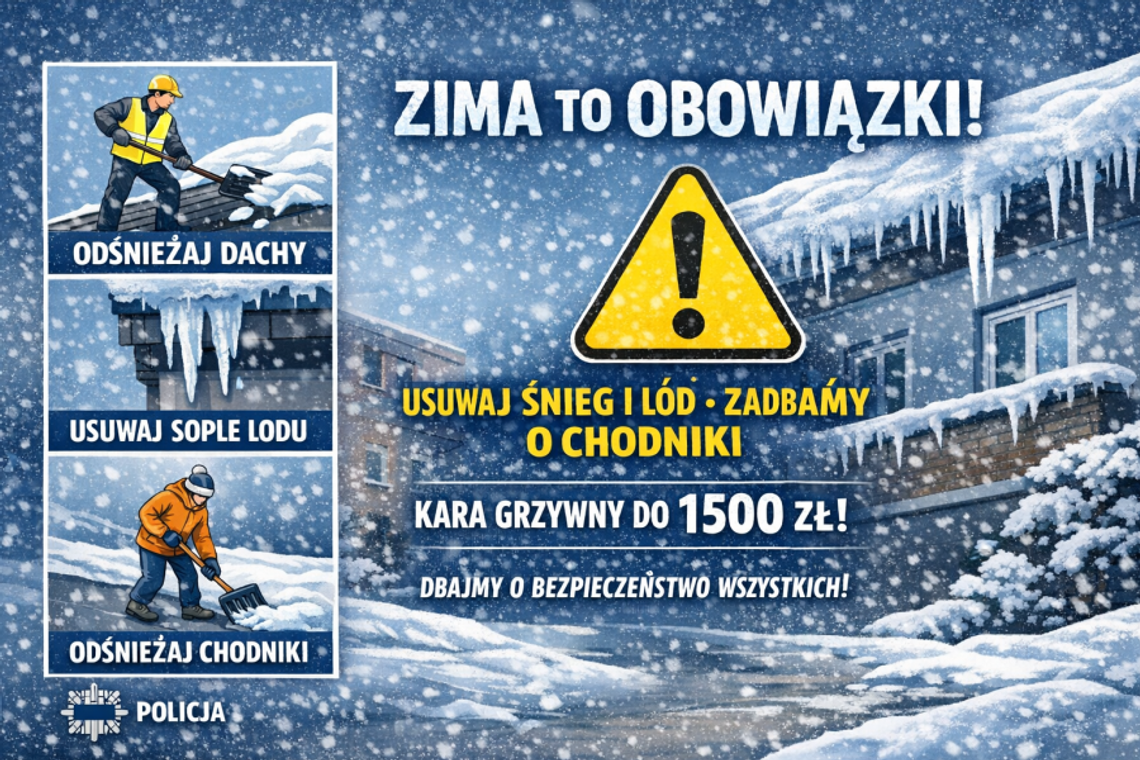 Nie odśnieżysz dachu i chodnika? Grozi grzywna nawet do 1500 zł