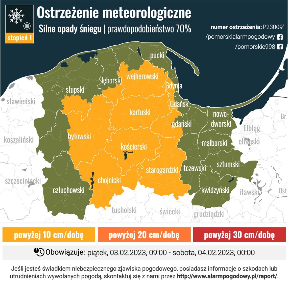 Pomorski Alarm Pogodowy ostrzega: może spaść ponad 10 centymetrów śniegu