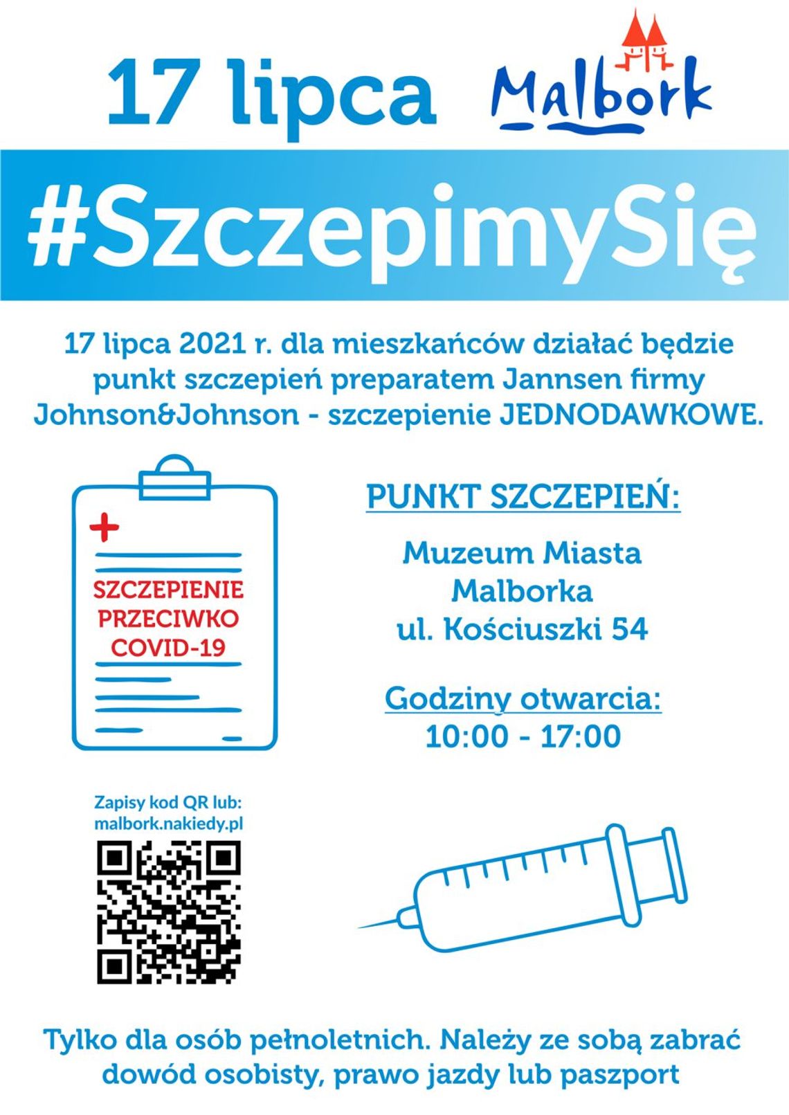 W sobotę w Muzeum Miasta Malborku możliwość szczepienia J&J i spisania się