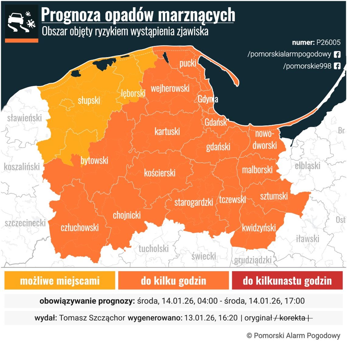 WAŻNE: Pomorski Alarm Pogodowy ostrzega przed marznącymi opadami deszczu!